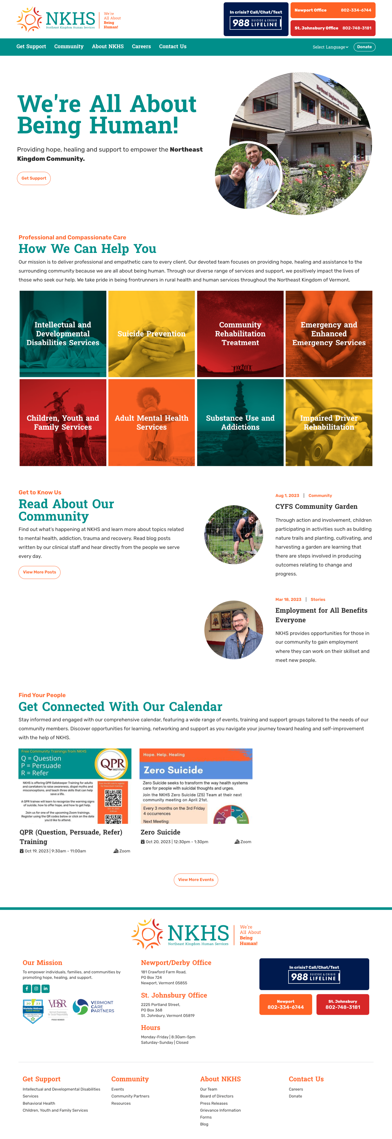 Website homepage for Northeast Kingdom Human Services, featuring services and community support.