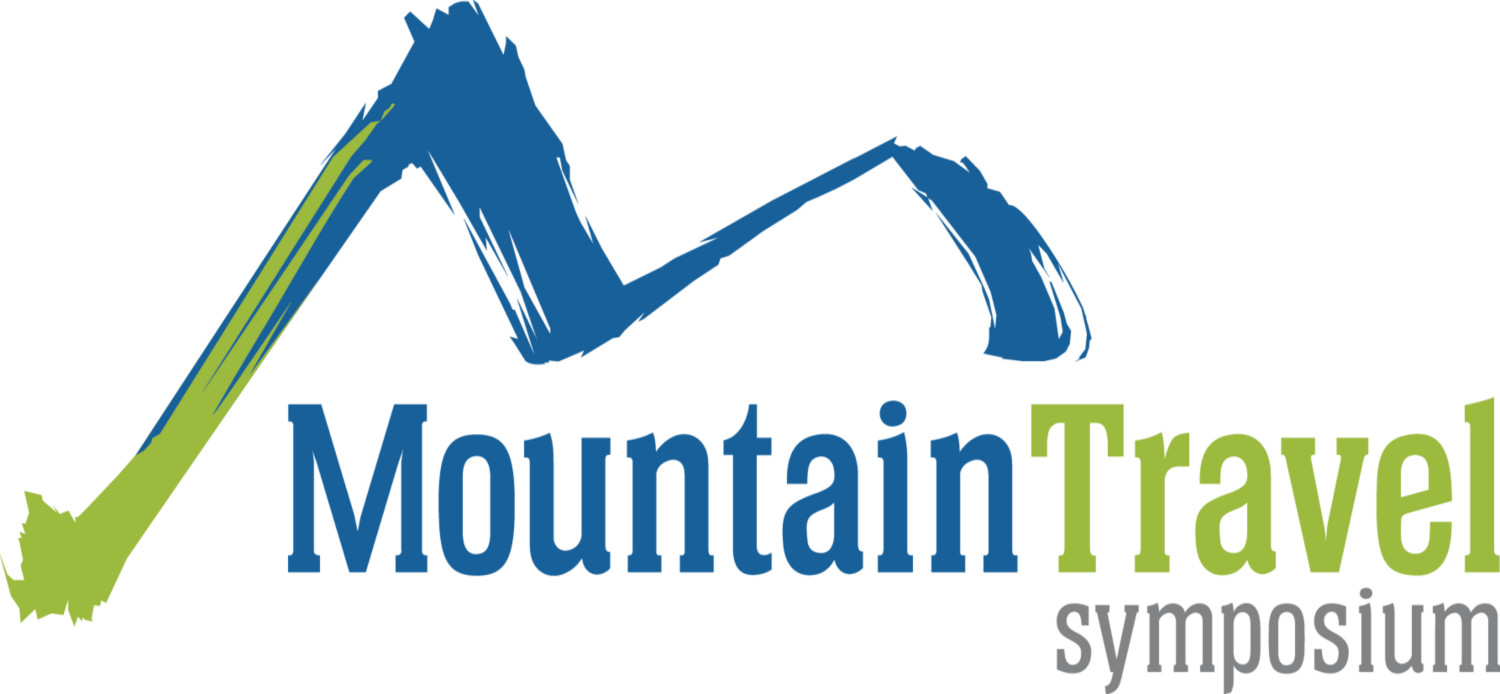 Logo for the Mountain Travel Symposium with mountain peaks and event name.