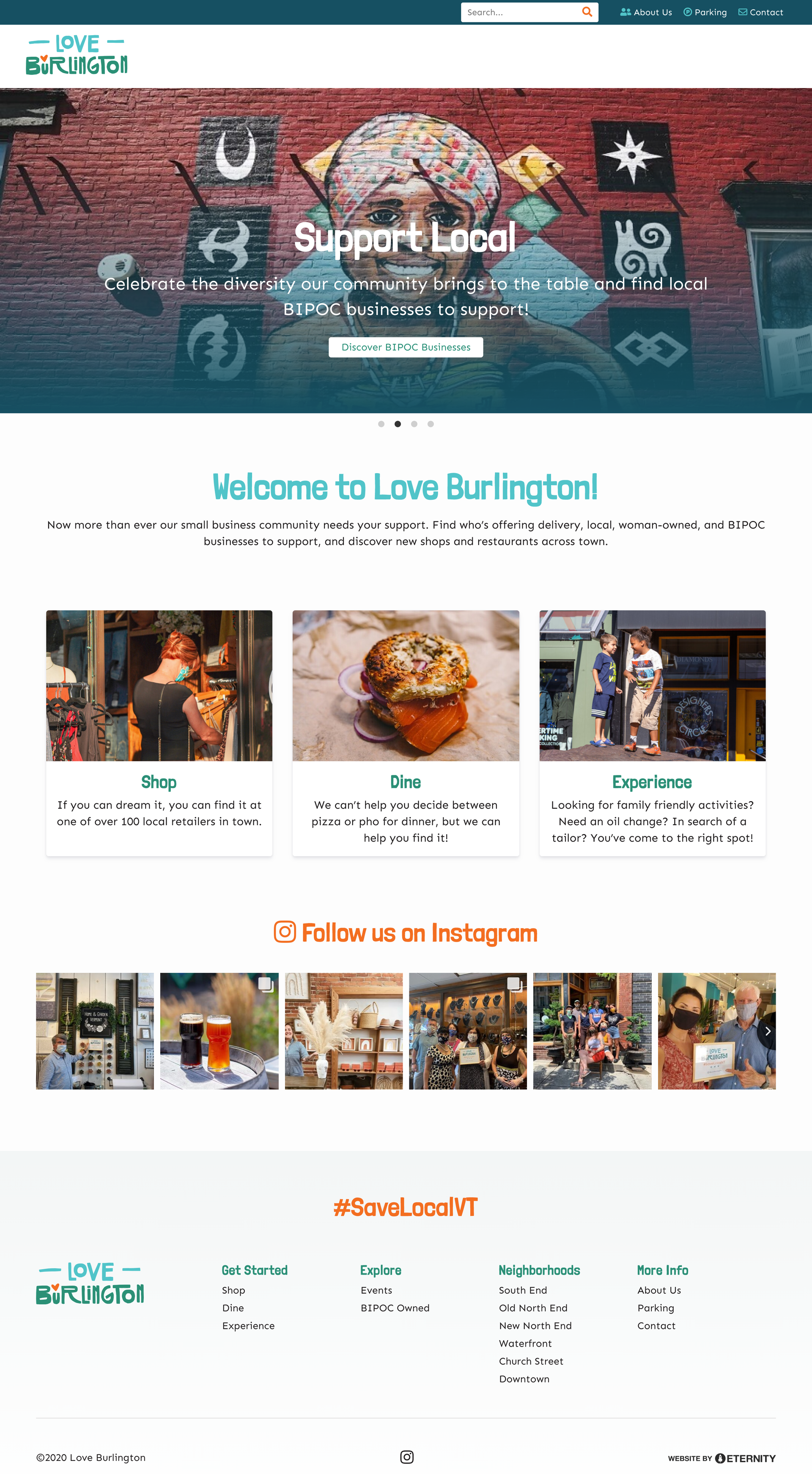 Burlington community website promoting support for local BIPOC businesses and services.