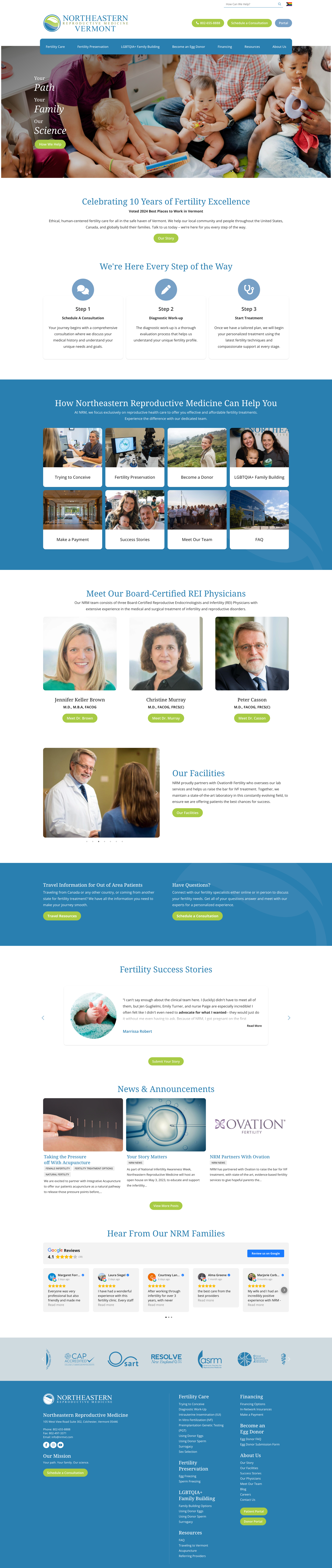 Website for Northeastern Vermont Reproductive Medicine, focused on fertility services and success stories.