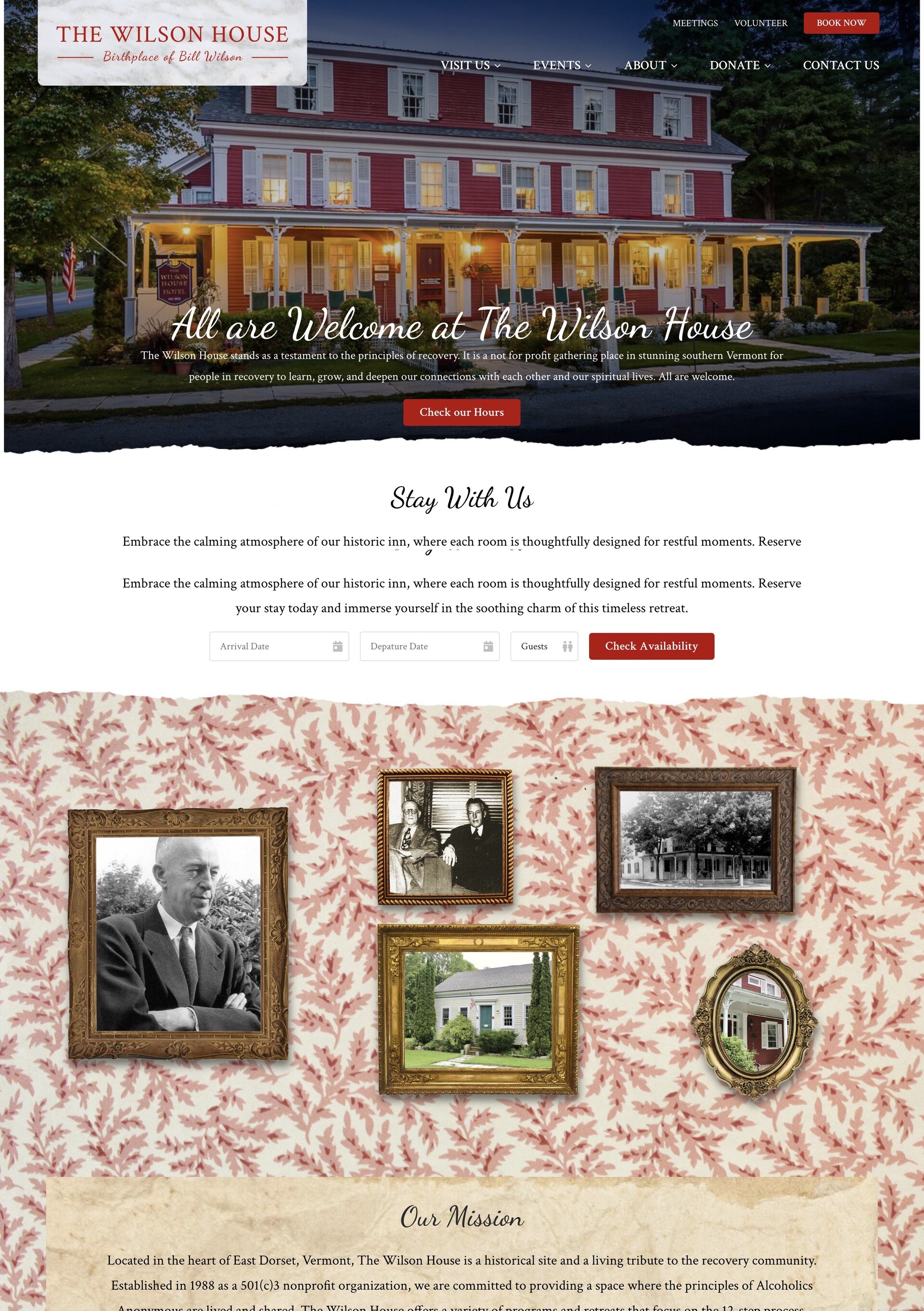 Homepage of The Wilson House, a historic inn promoting recovery and community.