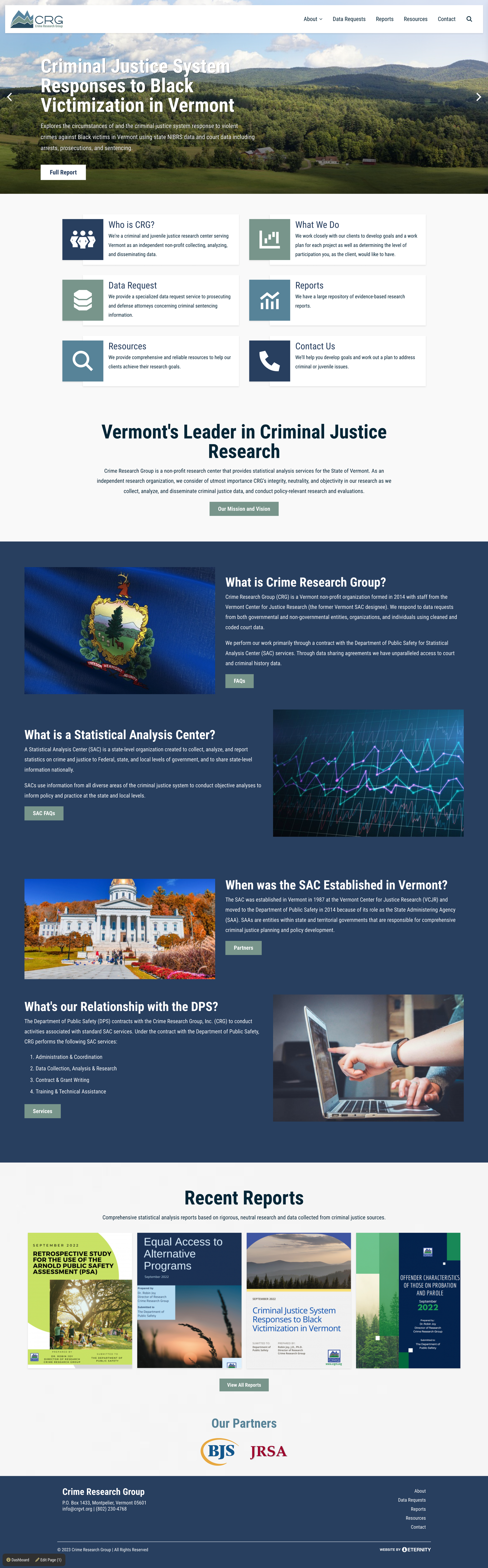 Webpage for the Crime Research Group on criminal justice research in Vermont.