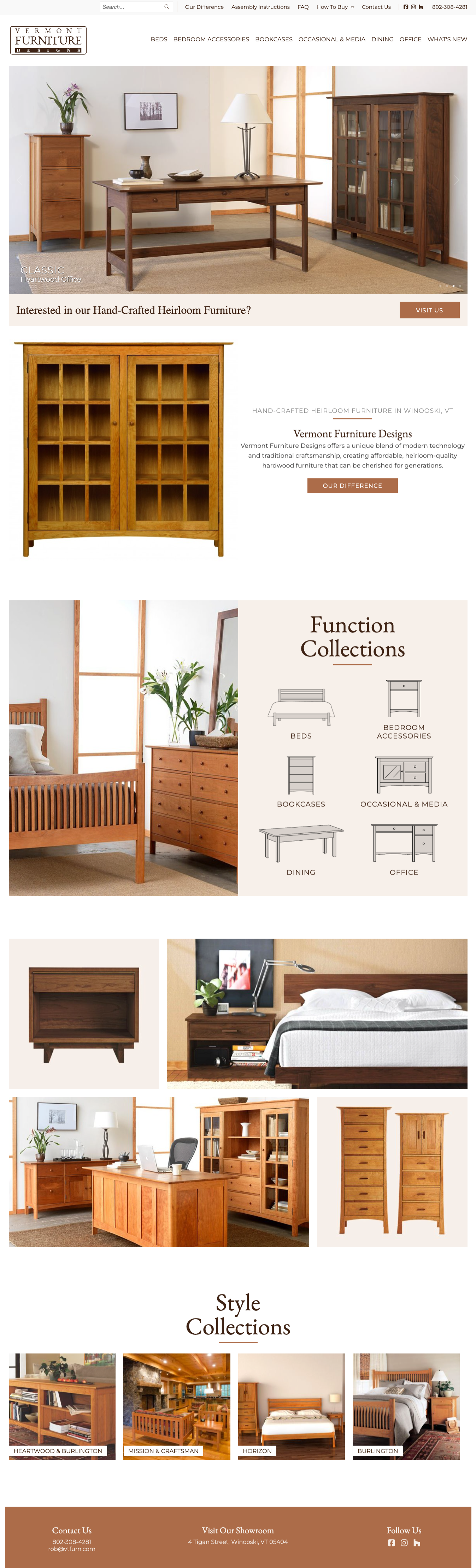 Vermont Furniture Designs showcasing handcrafted hardwood furniture collections.