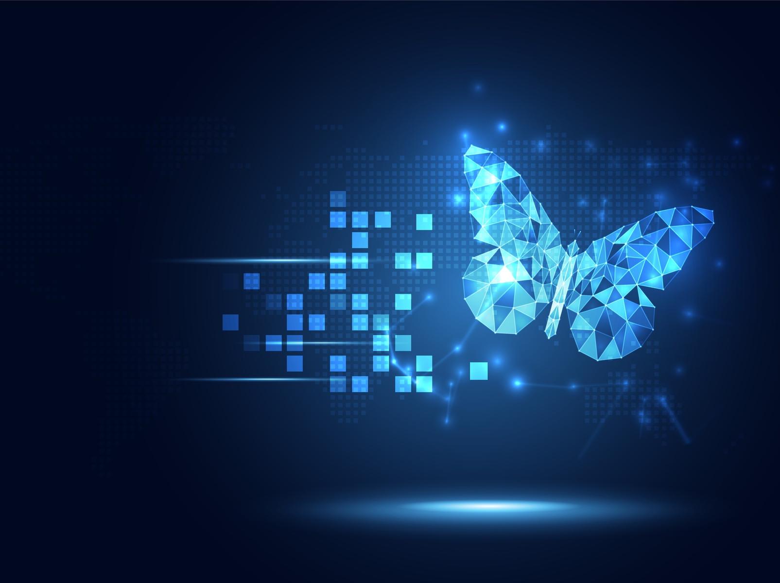 Image of a digital futuristic blue butterfly