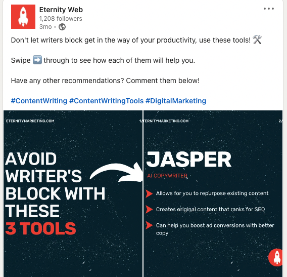 A screenshot of a social media post made by Eternity