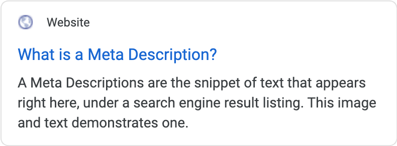 This image demonstrates an example snippet of where you would find a meta description in search results