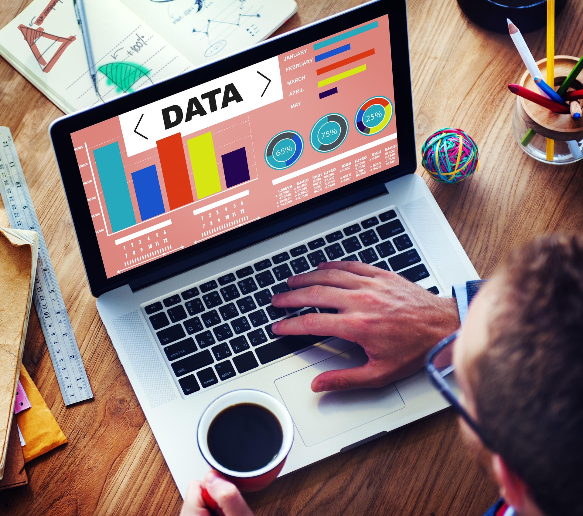 Person using their laptop reviewing data analytics